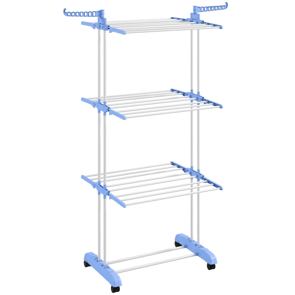 Stendibiancheria con Ruote Pieghevole ¨C zephmum ¨C Blu Argento 73x64x177 cm
