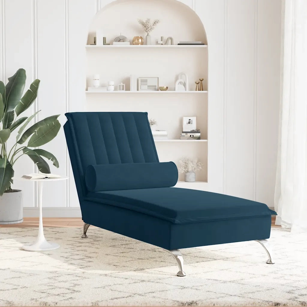 Chaise Longue Massaggi con Cuscino a Rullo Blu in Velluto CFW3719153