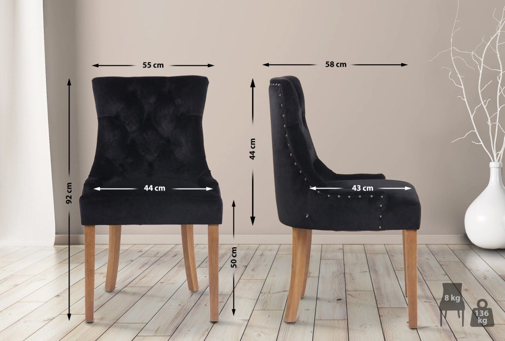Set 4 poltrone pranzo Aberdeen in velluto nero,antico chiaro