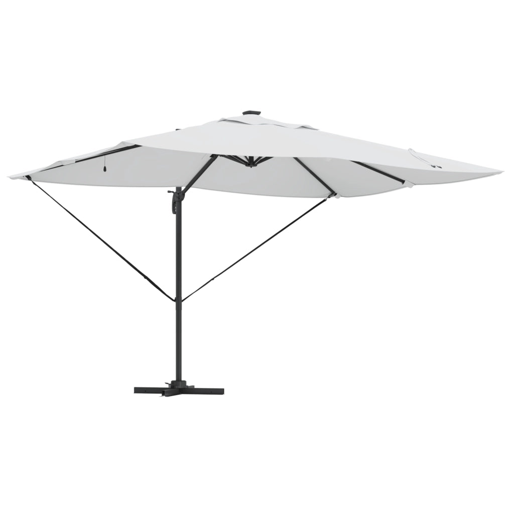 Ombrellone a Sbalzo con LED Sabbia 352x251x265 cm Alluminio