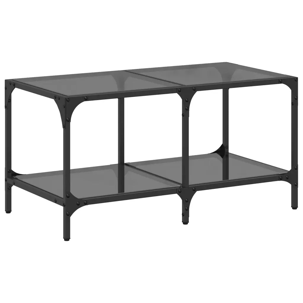 Tavolino con Piano in Vetro-Tavolino da soggiorno-Tavolo Nero 78,5x40x40 cm Acciaio 746787