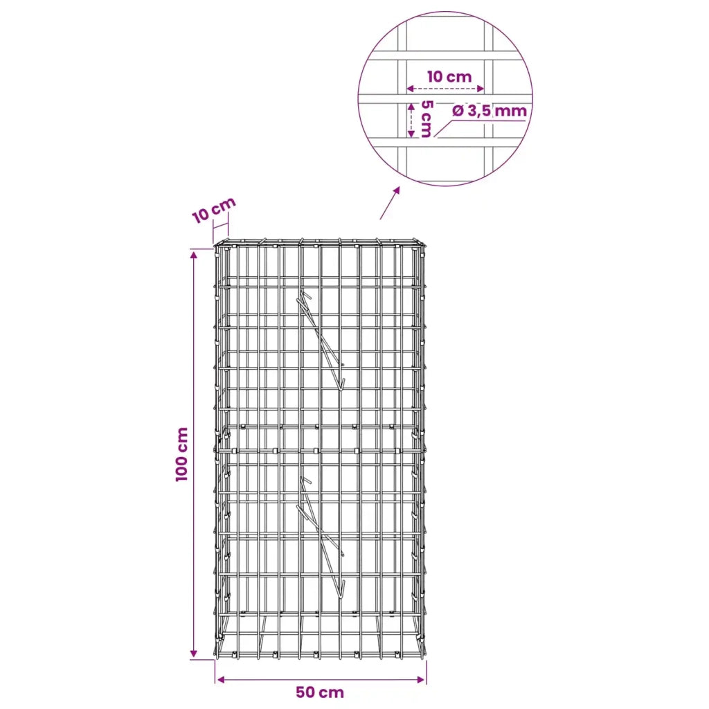 Gabione con Filo da 3,5 mm e Rete da 5x10 cm 50x10x100 cm 3462523