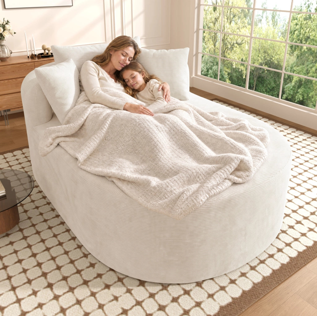 Poltrona relax ovale compatta in corduroy; 170 x 112;5 x 83 cm; beige chiaro
