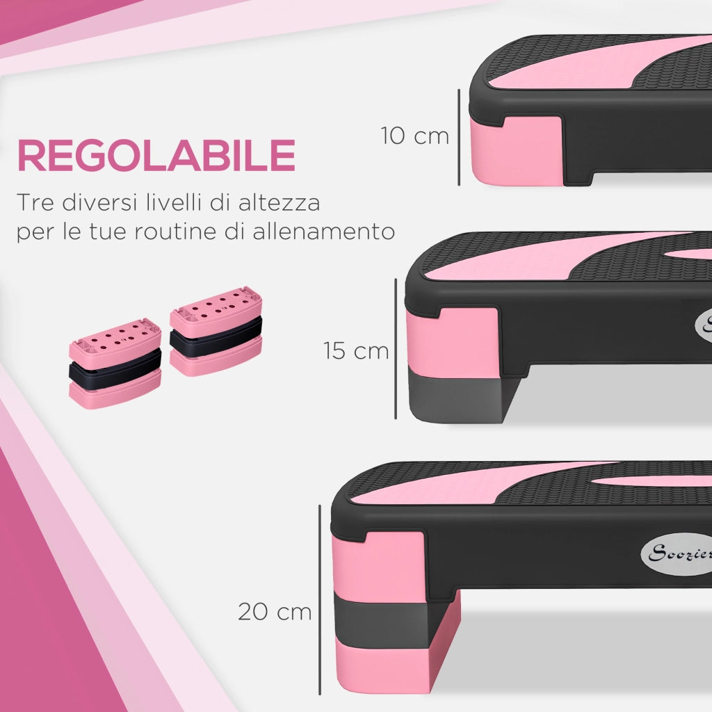 Step Fitness Regolabile su 3 Altezze ¨C zephmum ¨C Plastica Rosa 80x31x10/15/20 cm