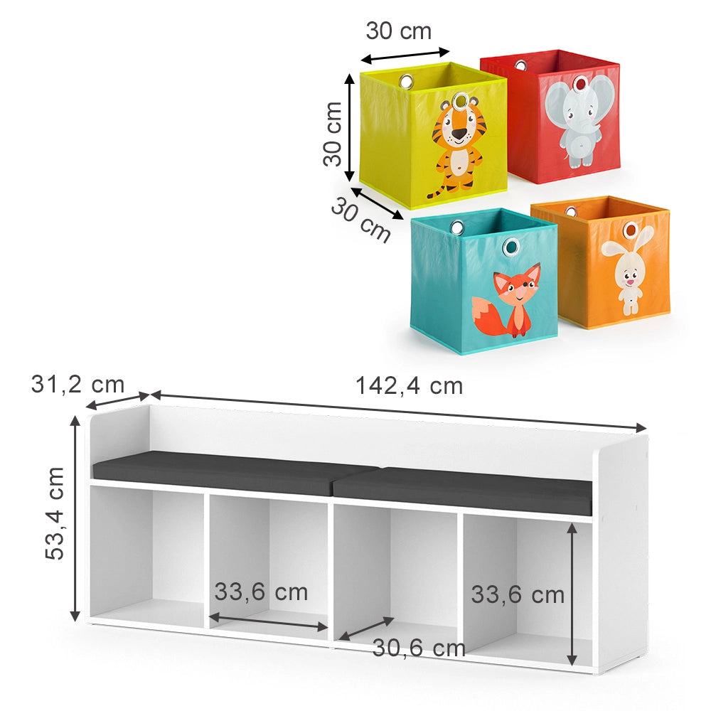 Vicco Scaffale per bambini Bianco 31.2 x 53.4 cm con 4 scatole pieghevoli opt.1