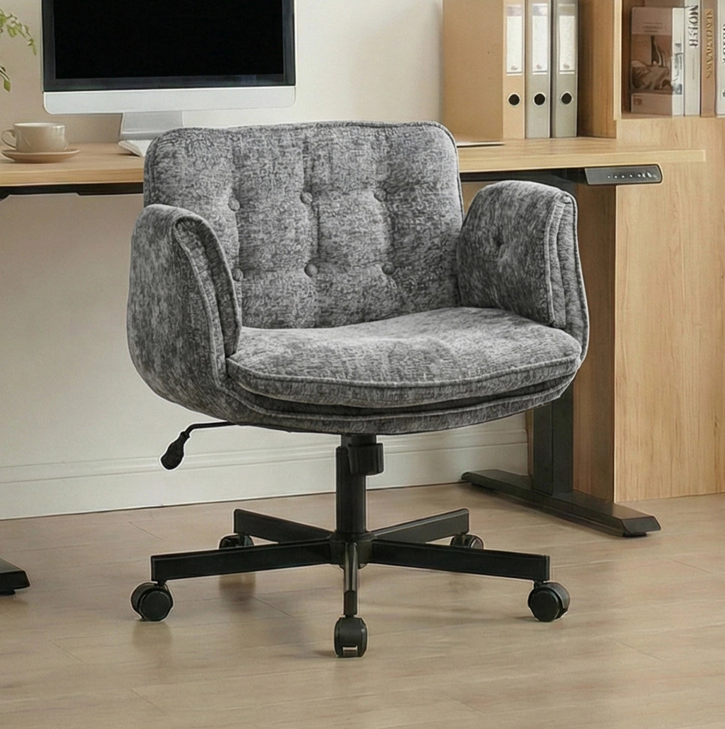 Sedia da Ufficio in Tessuto con Braccioli Regolabili; Grigio Scuro; per Studio e Home Office