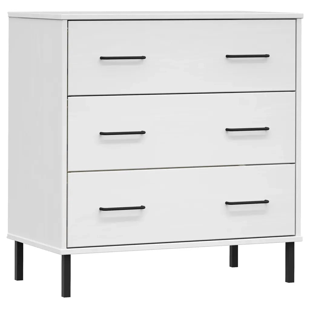 Credenza con 3 Cassetti Bianca 77x40x79,5cm Legno Massello OSLO 350981