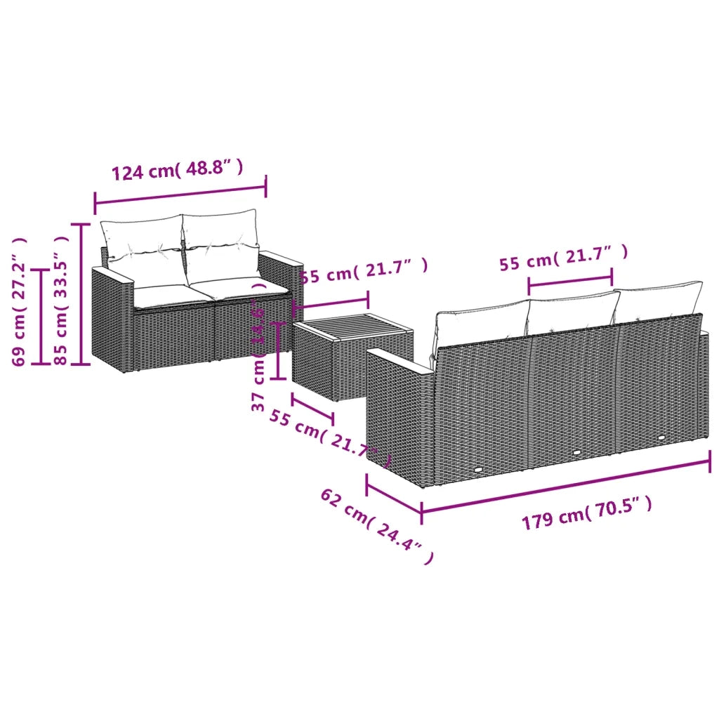 Set Divano da Giardino 6 pz con Cuscini Beige in Polyrattan
