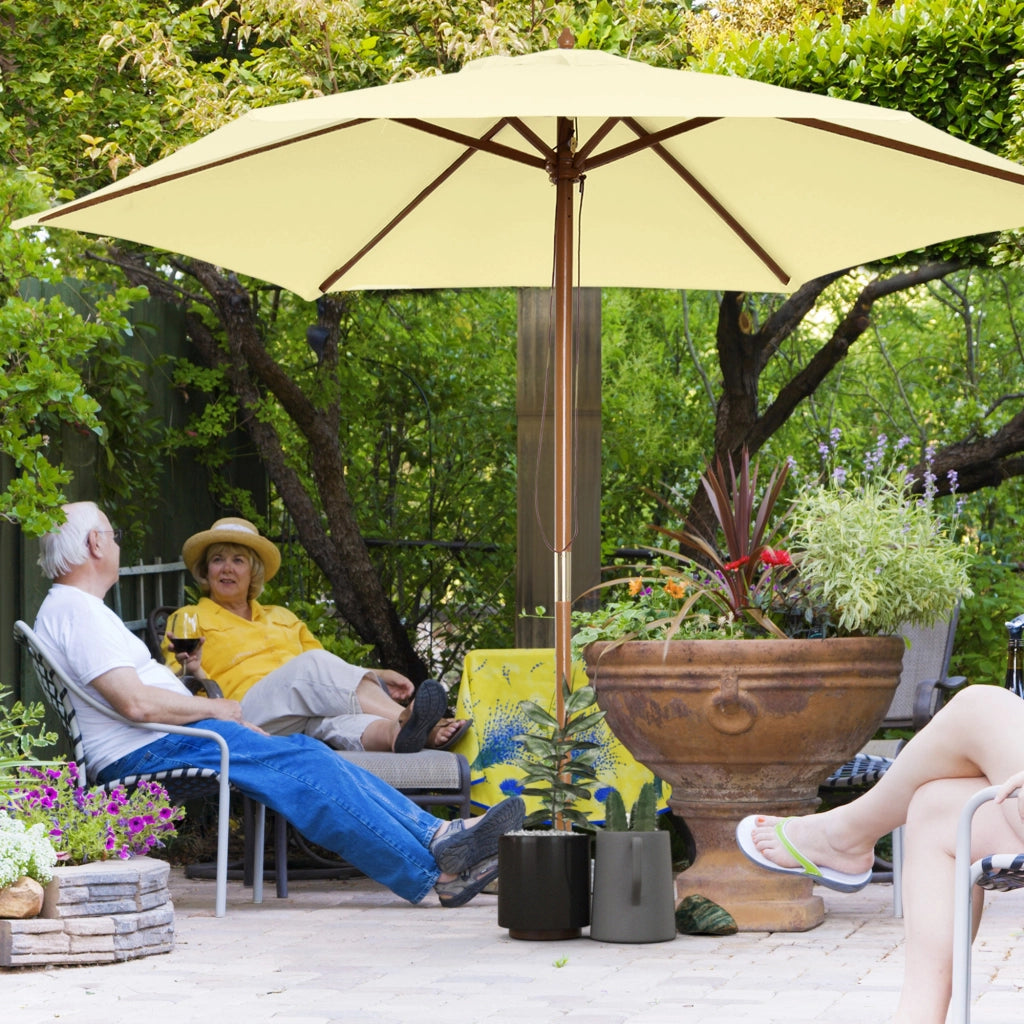 Ombrellone da Giardino 2.5x2.3 m a 6 Stecche in Legno Laccato e Poliestere. Beige