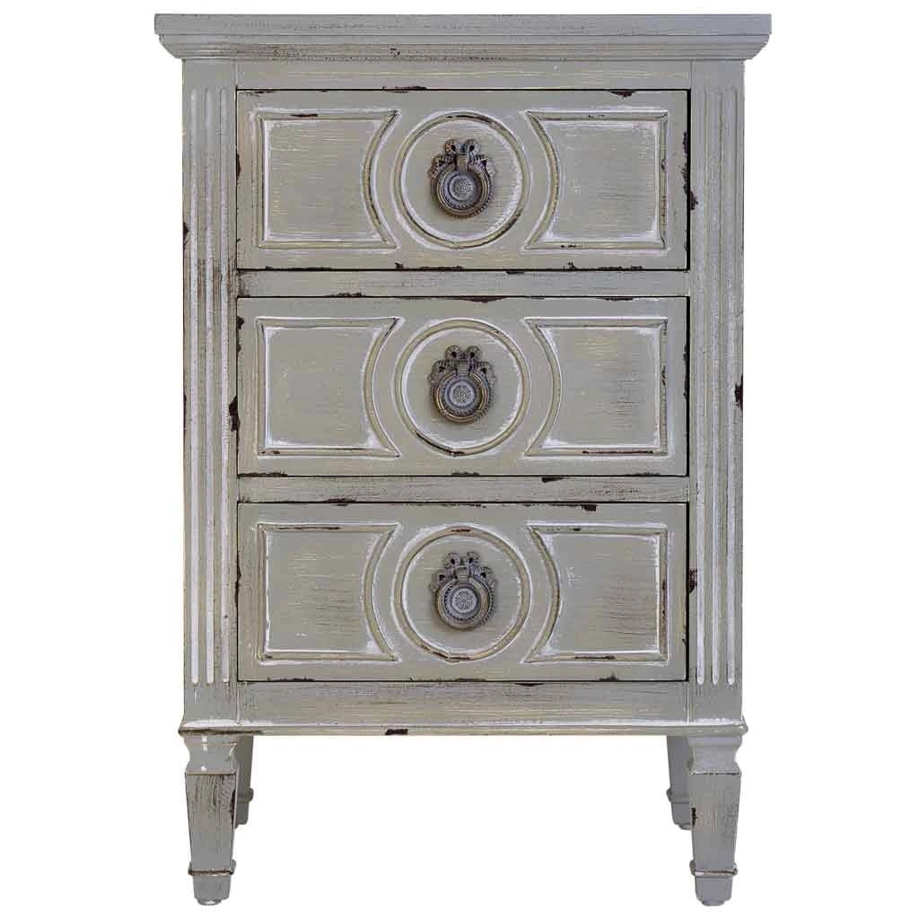 Comodino in legno con tre cassetti grigio 46x32,5x67h cm