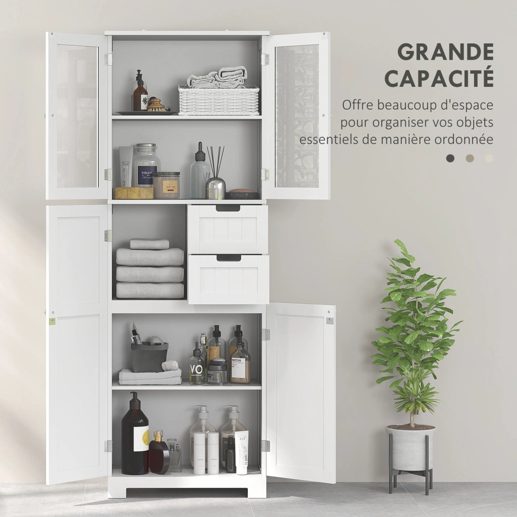 Mobile bagno alto con 4 ante e 2 cassetti, 60x30x170 cm, bianco