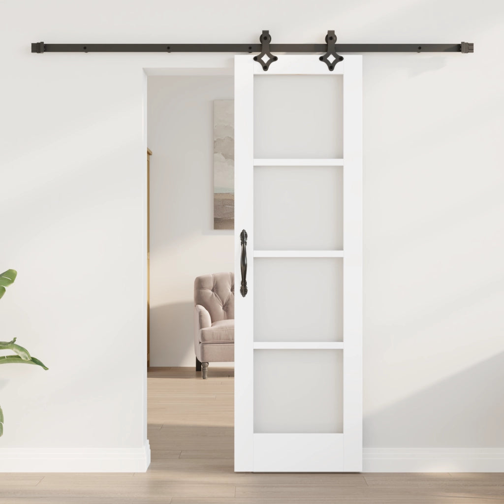 Porta Scorrevole  con Set Hardware Bianco 61x198,5 cm Legno Massello Pino