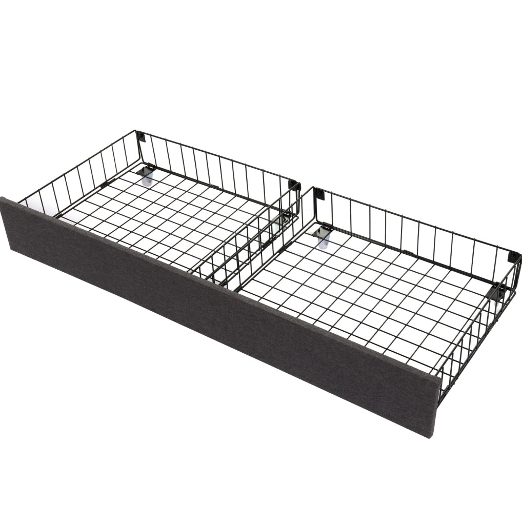 Letto imbottito 140x200 cm grigio con LED e vano contenitore