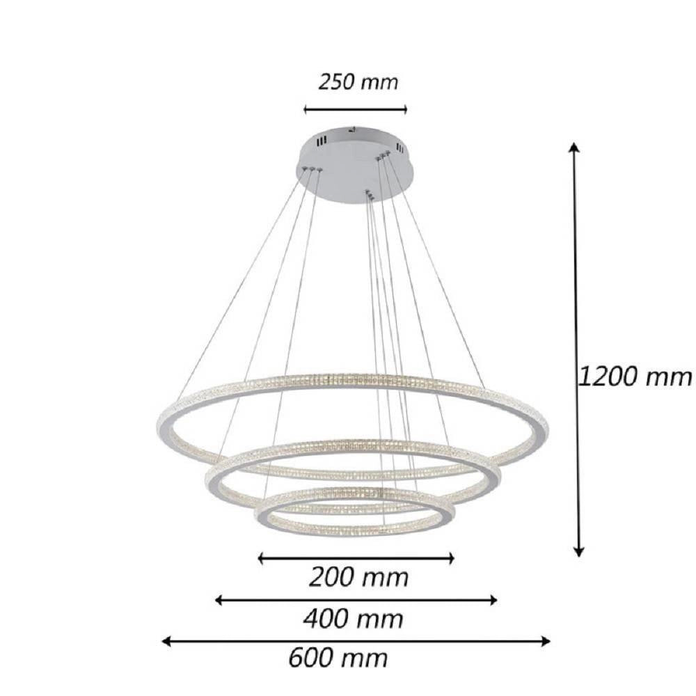 Trade Shop - Lampadario Led 132 W Bianca 3 Anelli Con Cristalli Luce 6500k 3000k 4000k Lp-33b -