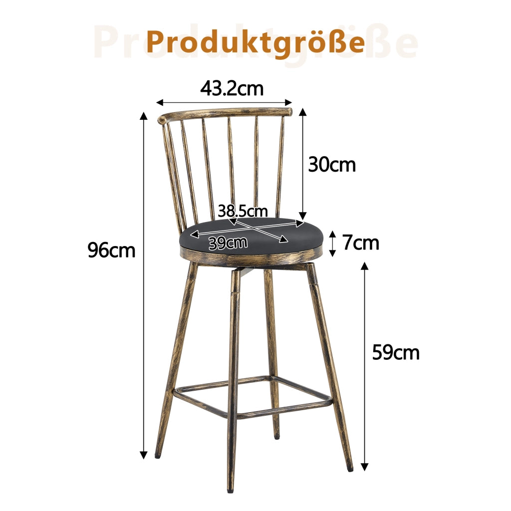 Sgabello da bar imbottito con schienale Windsor e poggiapiedi in metallo e similpelle nero marrone 73 × 45,5 × 45 cm