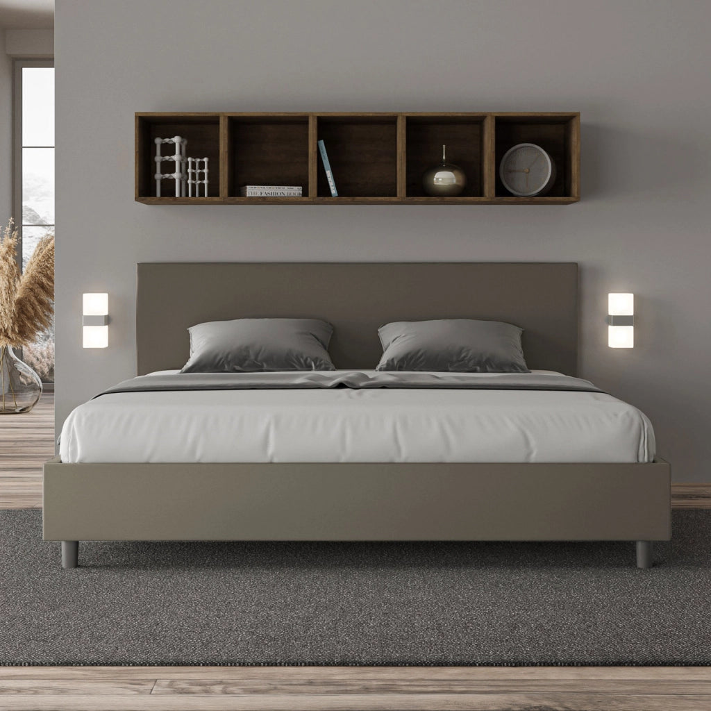 BS COM Letto matrimoniale king size con rete imbottito 200x200 similpelle cappuccino