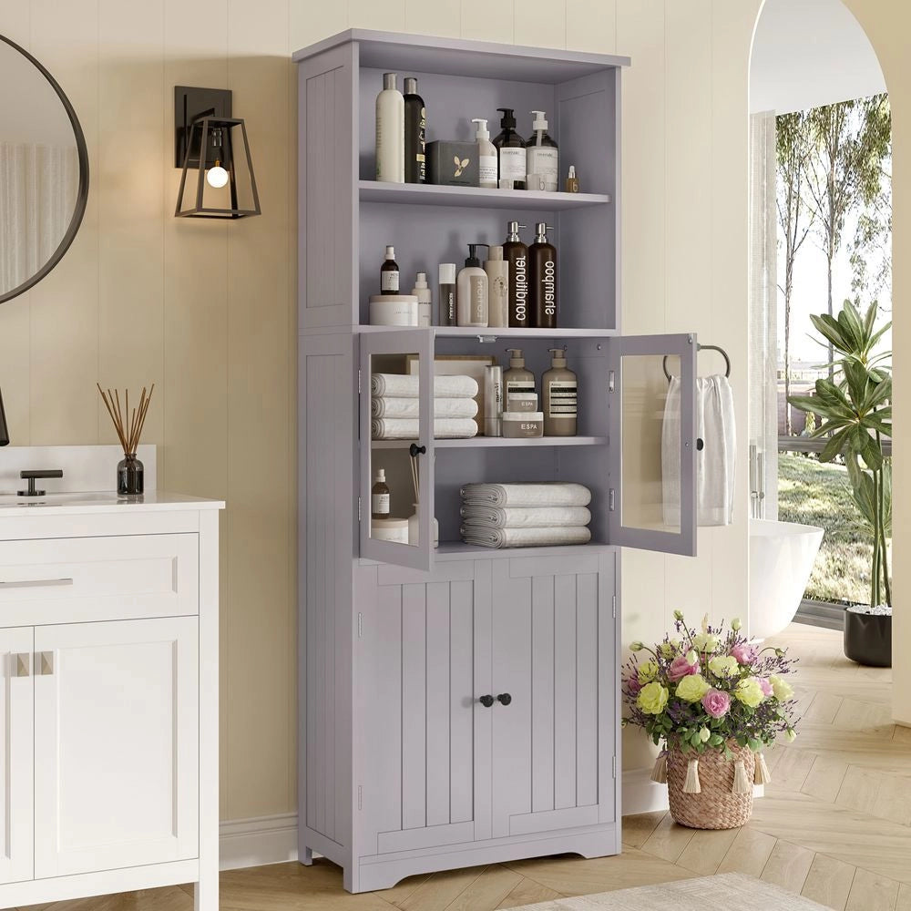 Armadio-Xylo-57.5x28.5x160cm bagno grigio vetro ripiani