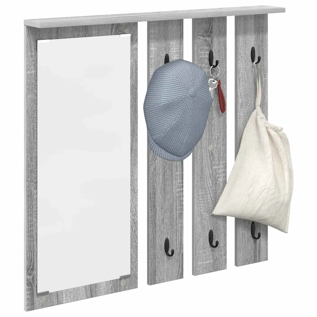 Appendiabiti a muro con specchio-Attaccapanni con specchio Grigio sonoma 84 x 10 x 80 cm