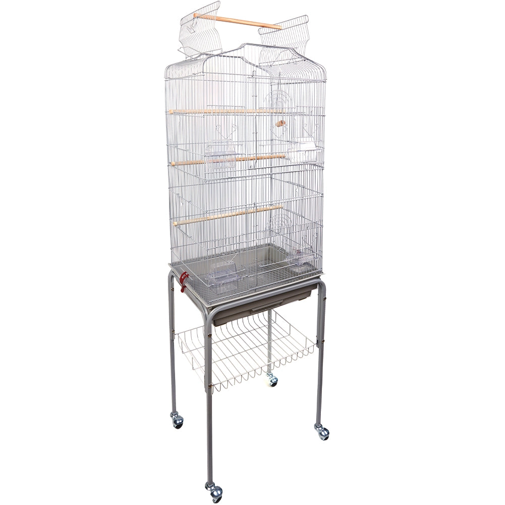 Gabbia Voliera per Uccelli Grigio per Pappagalli con Piedistallo 46 x 36 x1 48cm