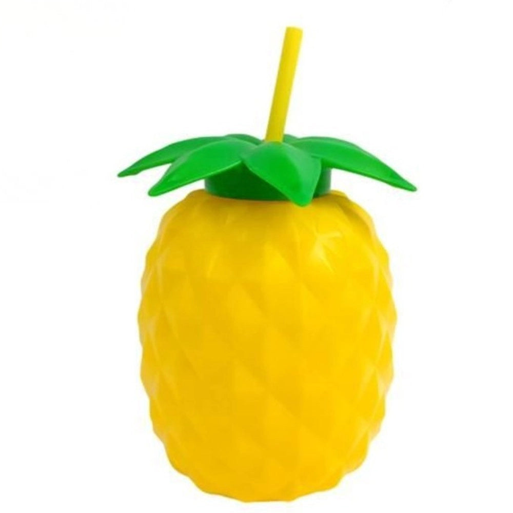 Trade Shop - Bicchiere Ananas Con Cannuccia 0,8l – Borraccia Estiva In Plastica Colorata Per Party E Bambini -
