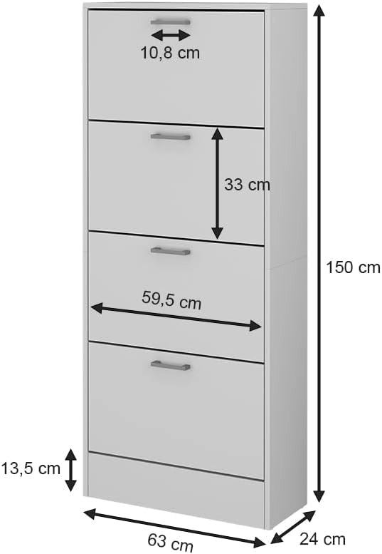 Vicco Scarpiera da ingresso Gregor, Bianco, 63 x 150 cm, per la conservazione delle scarpe e combinabile con scaffali