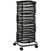 Carrello Portavivande con 4 Cestelli, Piano d'Appoggio e Ruote, in Acciaio e PP, 33x33x77 cm