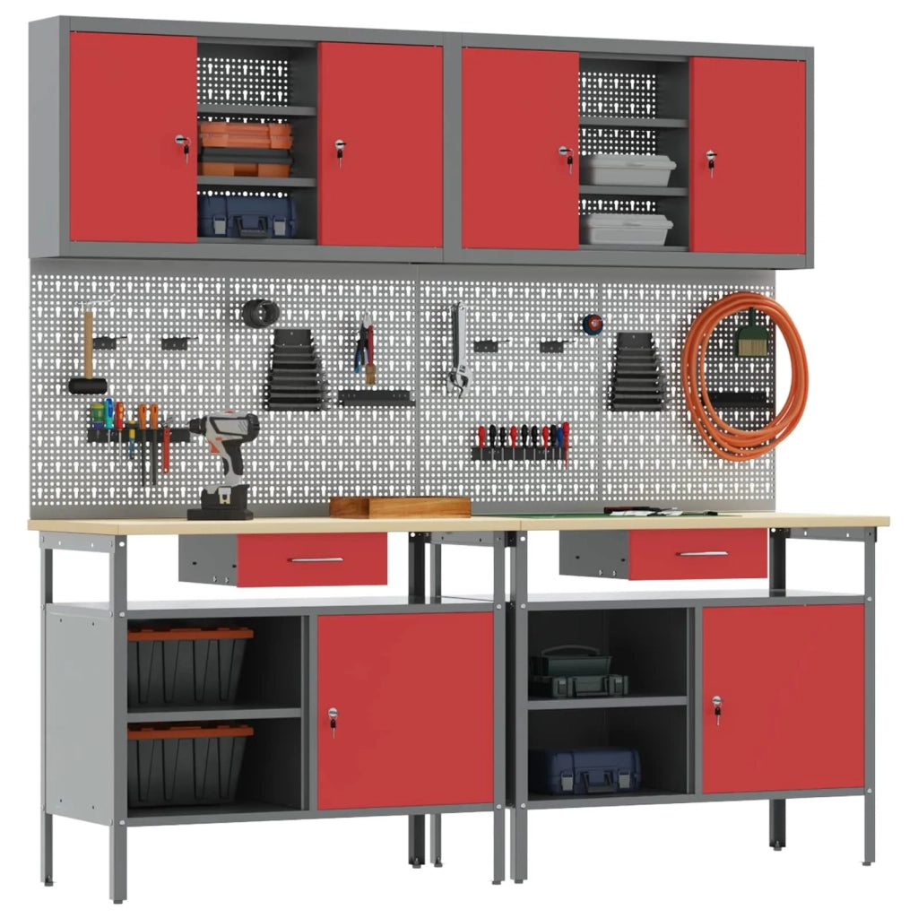 Set banco da lavoro con cassetto 8 pcs Rosso e Grigio 3321497