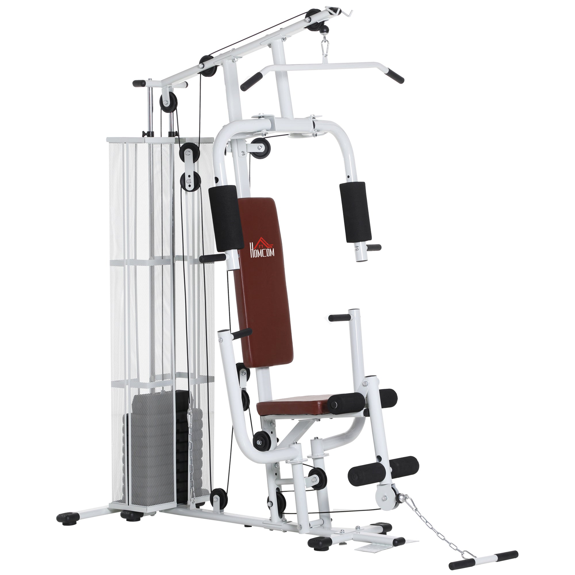 Stazione Fitness Multifunzione 150x110x210 cm in Acciaio e PU Bianco