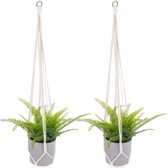 Mandolino a due elementi da appendere per interni, set di cesti macramé a fiori, cesti da appendere in cotone, hanger per piante boho, decorazione per la camera, appendi piante estetico per soffitti, balconi, terrazze, finestre e giardini