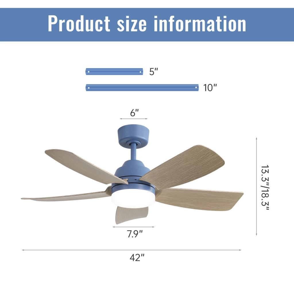 Ventilatore da soffitto con luce led 22w 107 cm 5 pale abs telecomando camera letto soggiorno sala da pranzo ufficio 220v