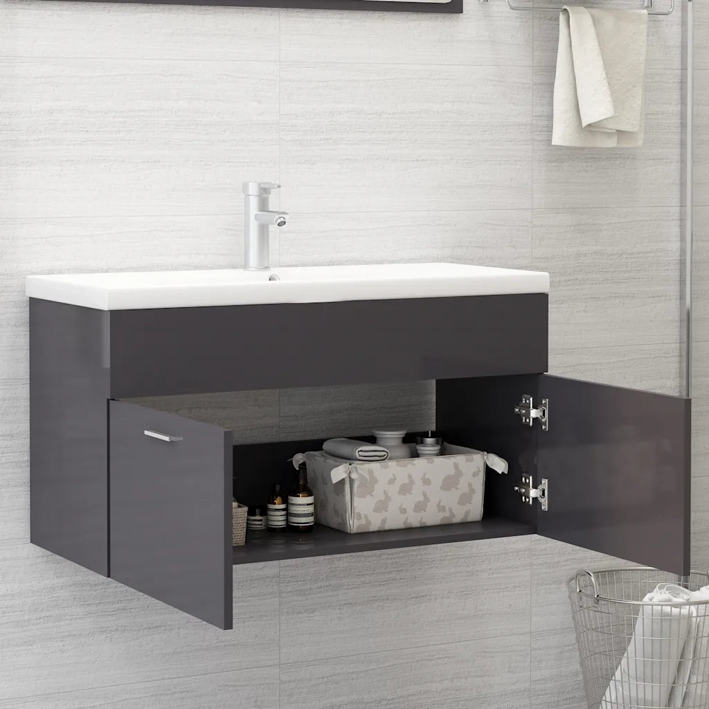 Mobile Lavabo | Armadio Lavabo Grigio Lucido 90x38,5x46 cm in Legno Multistrato