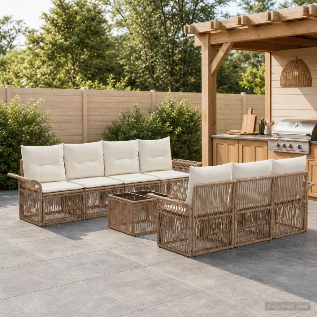 Set Divano da Giardino 8 pz Beige polyrattan 3434769