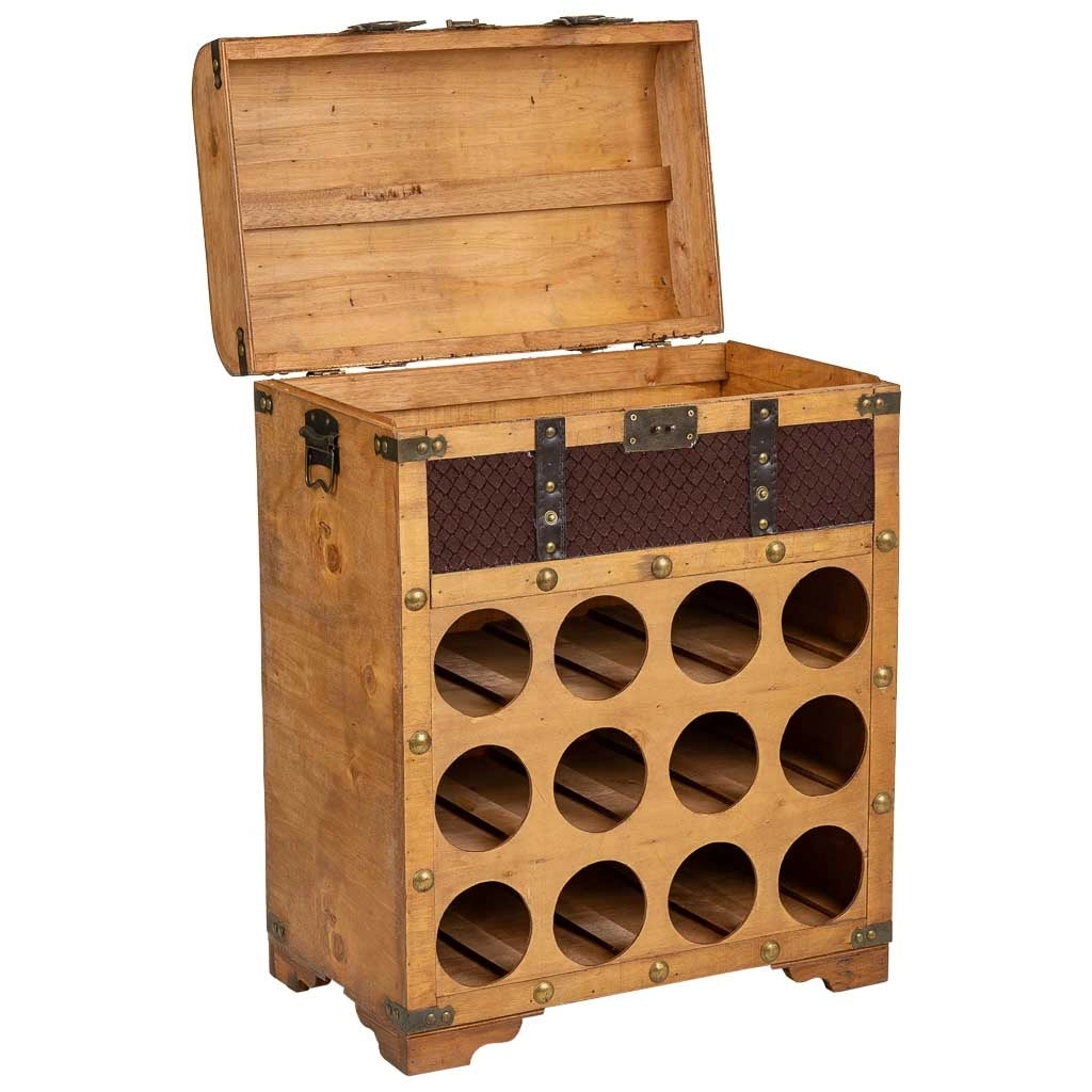 Baule portabottiglie in legno marrone 45x28x59h