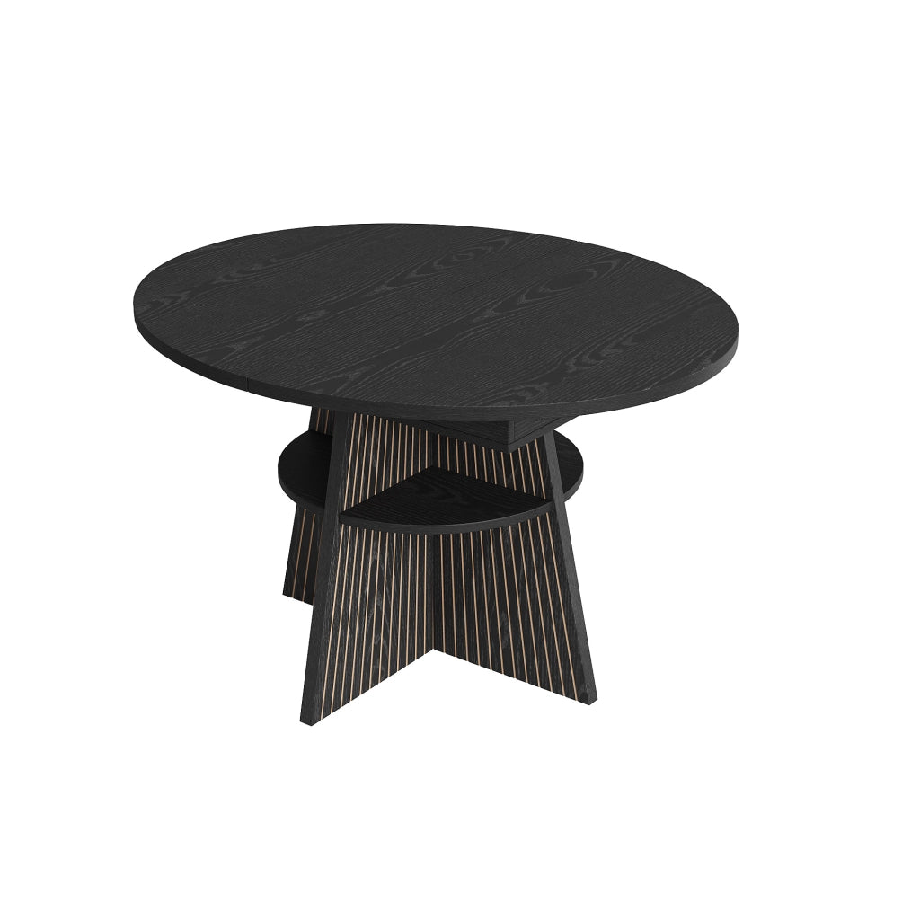Tavolo da pranzo allungabile 110-150x110x76 cm con vano portaoggetti; MDF e metallo; nero