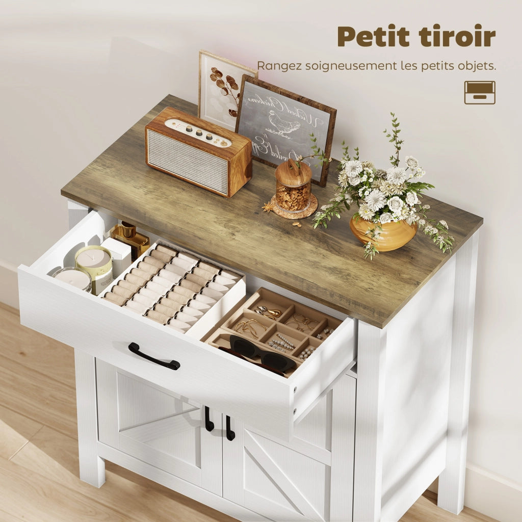 Credenza ¨C zephmum ¨C 77x39.3x81.5cm, bianco e marrone, 2 ante, cassetto, ripiano regolabile