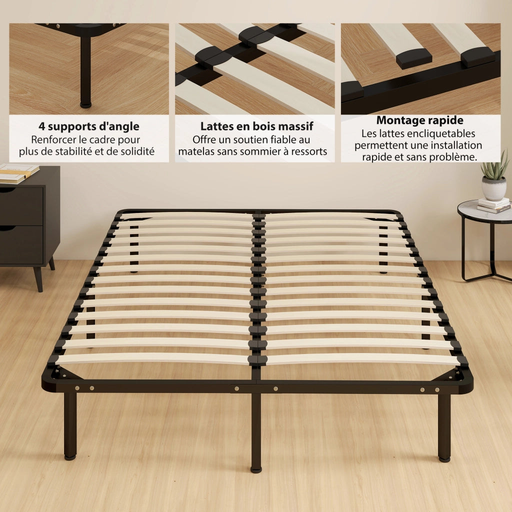 Letto matrimoniale contenitore con rete a doghe ¨C Xylo ¨C legno massello nero 140x190 cm
