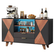Credenza con 2 cassetti; ripiani regolabili e LED - per cucina - in MDF - 150×40×90 cm - naturale e nero