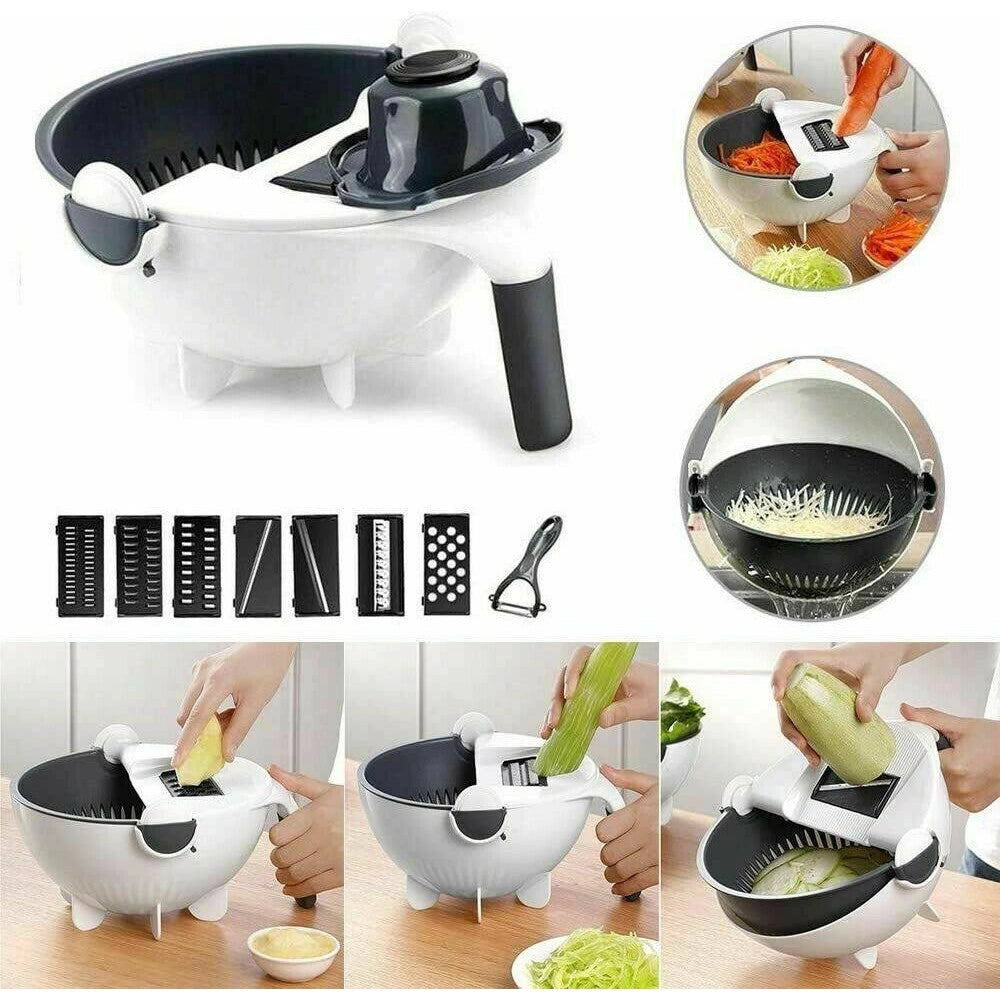 Trade Shop - Taglia Verdure Affettaverdure Multifunzione 9 In 1 Affettatutto Grattugia Inox -