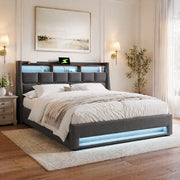 LETTO Imbottito 160x200 cm Grigio con USB e LED, senza materasso