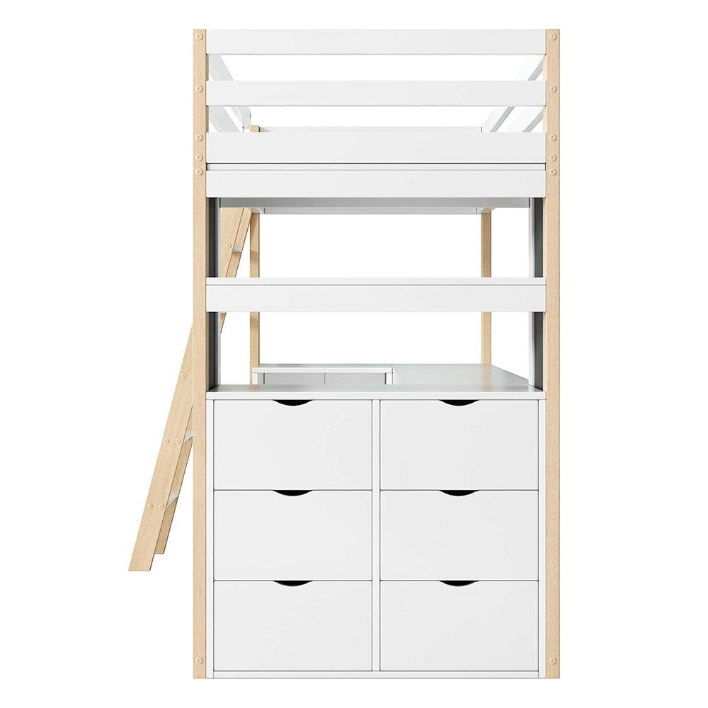 Letto a castello 90x200cm - Xylo - bianco/naturale, lavagna, ripiani