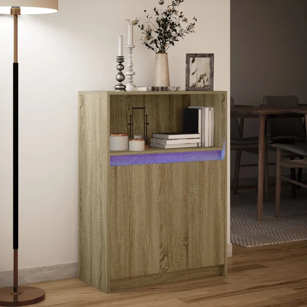 Credenza con LED-Buffet-Armadio da cucina Rovere Sonoma 72x34x100cm in Legno Multistrato
