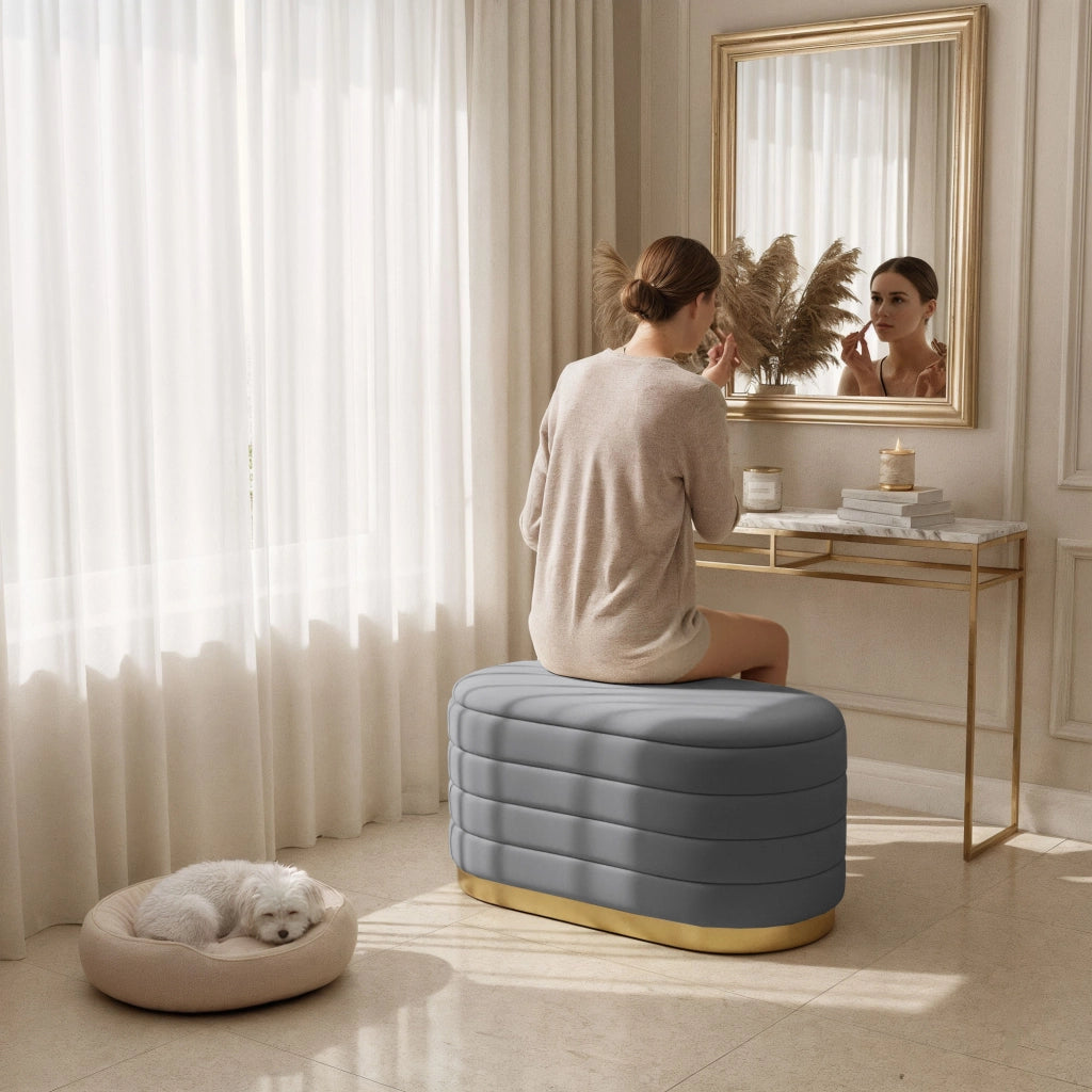 Panca imbottita con contenitore in velluto 80 cm BELLA Grigio Scuro