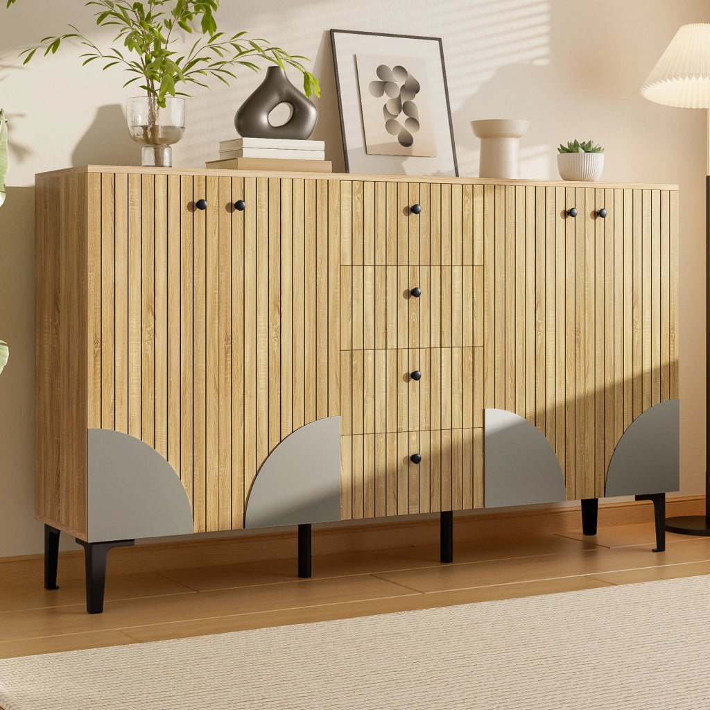 Mobile contenitore in legno 160x36x94 cm con 4 ante e 4 cassetti