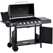 Griglia a gas con 7 bruciatori, termometro incluso, barbecue, griglia portatile, nera