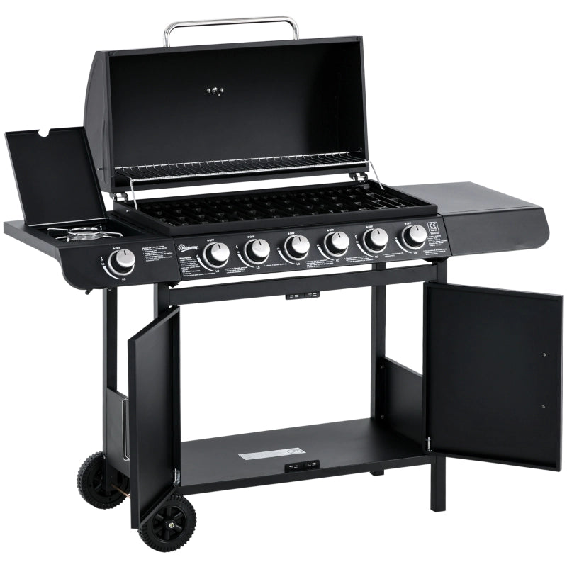 Griglia a gas con 7 bruciatori, termometro incluso, barbecue, griglia portatile, nera