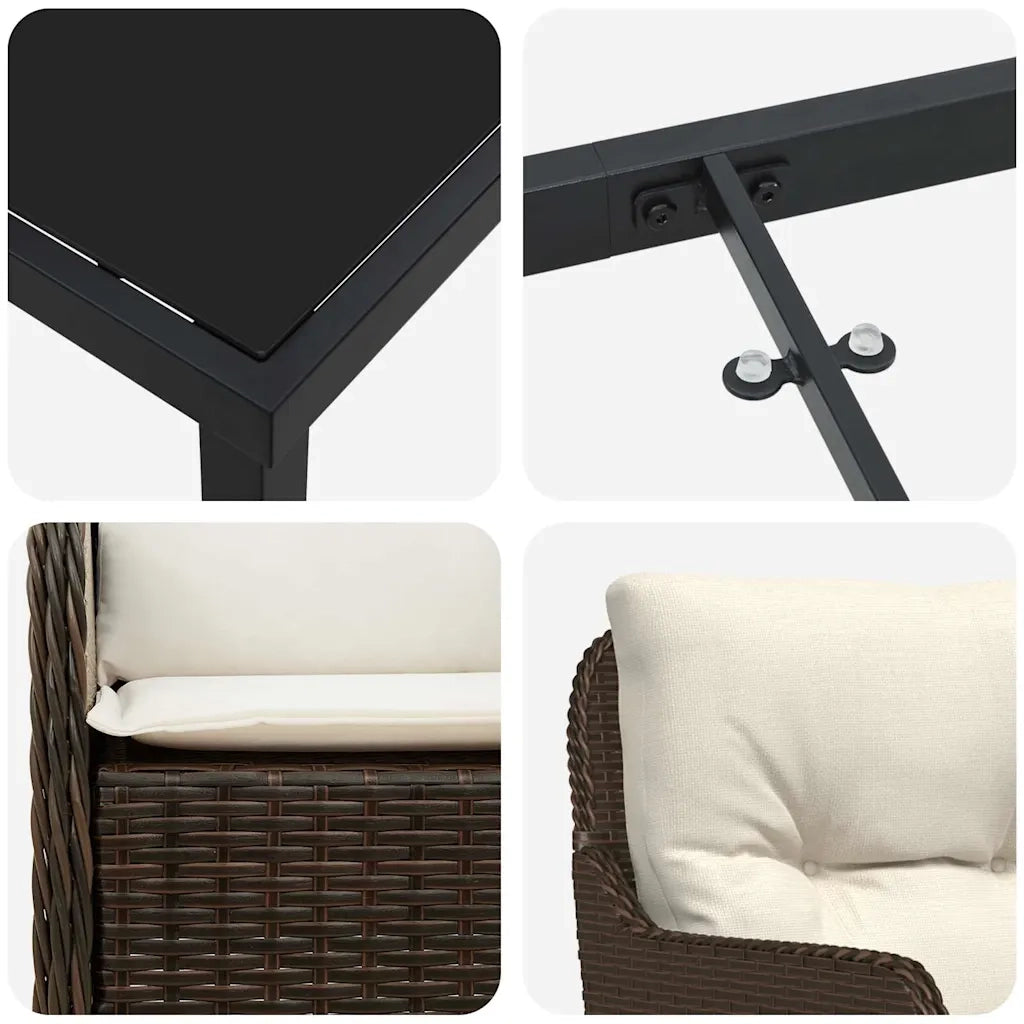 Set da Pranzo per Giardino con cuscino 5 pcs Marrone polyrattan 3380158