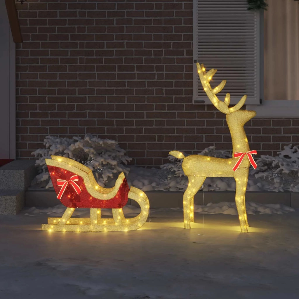 Slitta trainata da renna con 200 LED Bianco caldo Tessuto