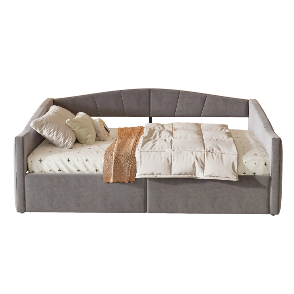 Letto sofà con sistema idraulico imbottito in velluto grigio 140x200 cm