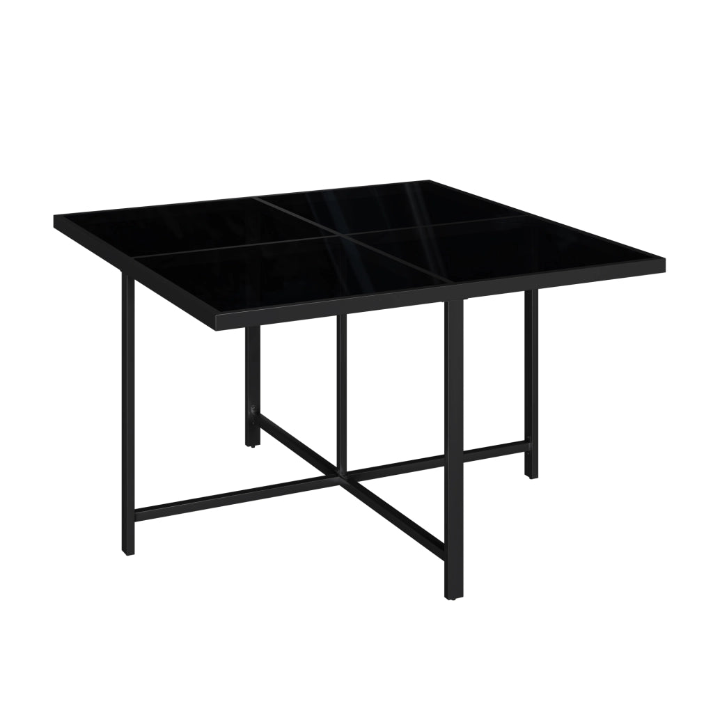 Set Tavolo e Sedie da Giardino con 1 Tavolo Quadrato; 4 Poltrone e 2 Poggiapiedi; Metallo; Vetro; Tessuto; Nero e Bianco