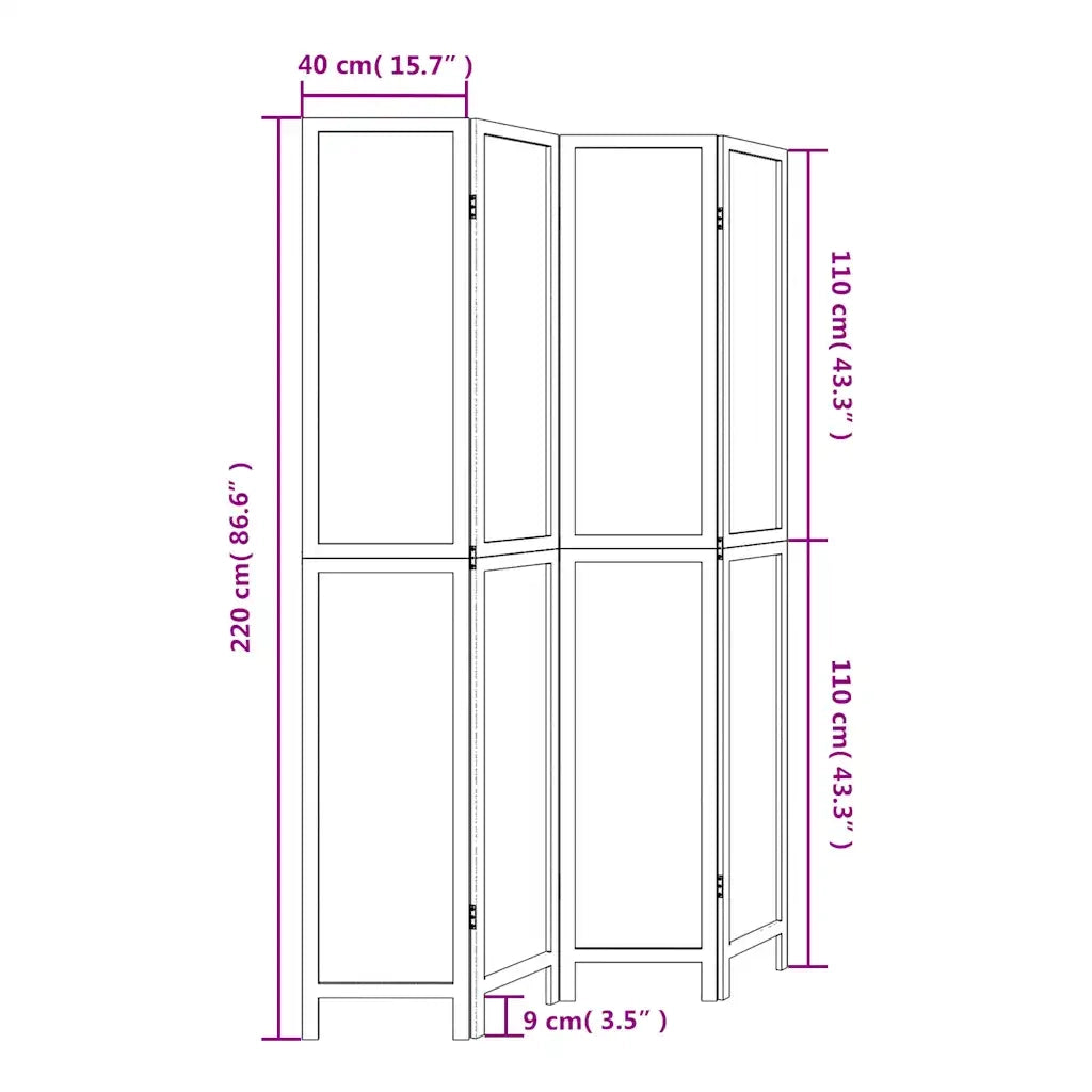 Divisorio Ambienti | Divider per stanze | Paravento 4Pannelli Bianco Legno Massello di Paulownia